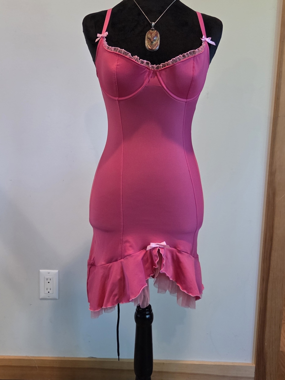 Victoria's Secret Hot Pink Slip Dress with Ruffle Hem